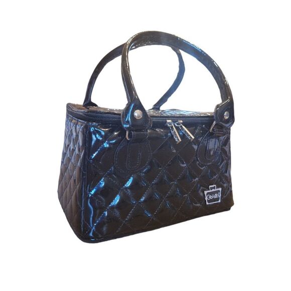 Caboodles Black Faux Patent Leather Sassy Tapered Makeup Tote Travel Case Set - Picture 4 of 16